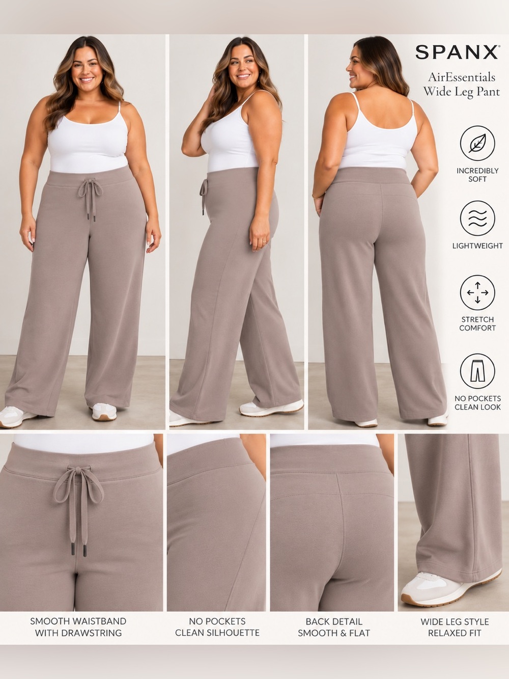 SPANX AirEssentials Wide Leg Pant Smoke 1X (18/20) Tall NEW